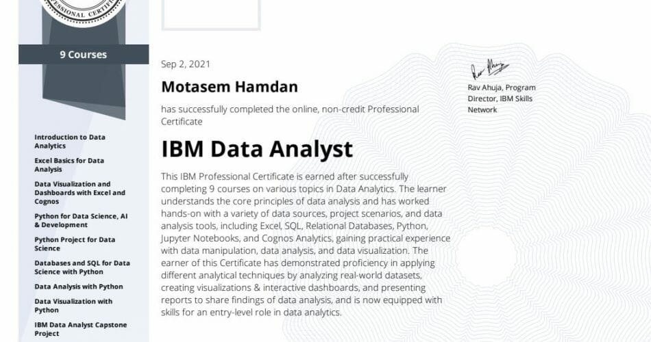 IBM Data Analyst Certificate