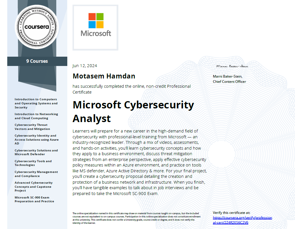 Microsoft Cybersecurity Analyst Professional Certificate Review SC-900