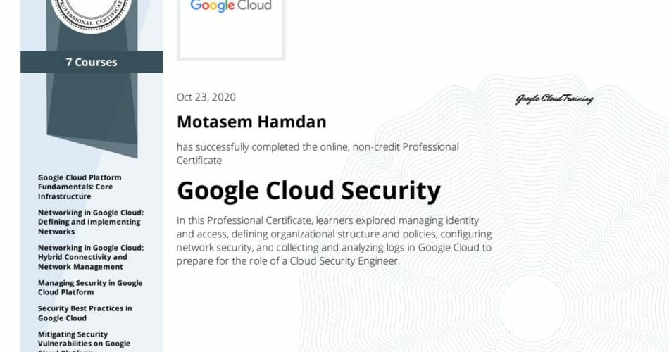 Google Cloud Professional security engineer - coursera