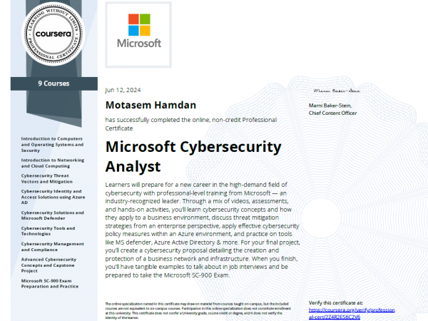 Microsoft Cybersecurity Analyst Professional Certificate Review SC-900